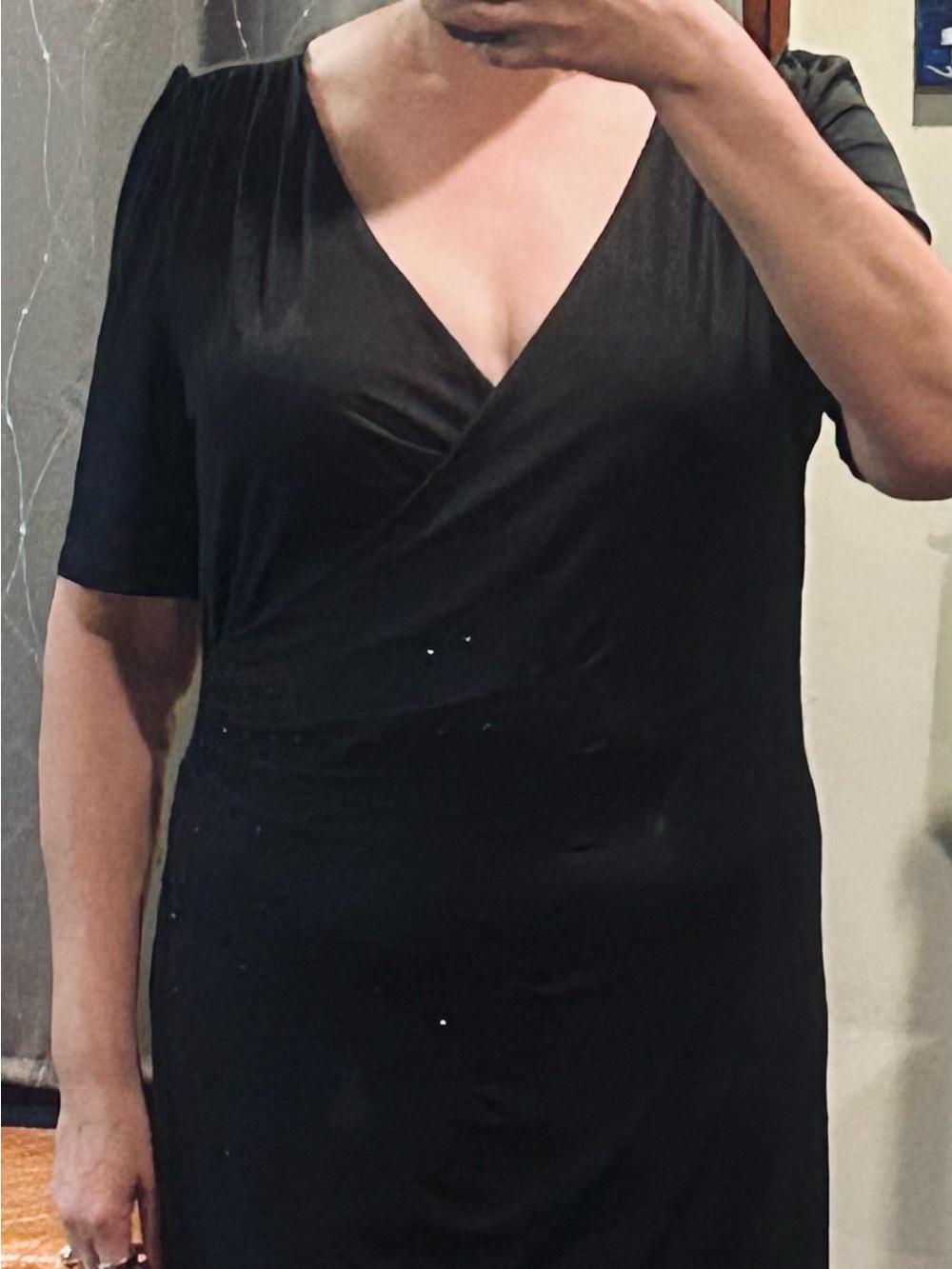 LTS Black Ruched Evening Gown with Jewels - 6’2” Friendly - Size 16